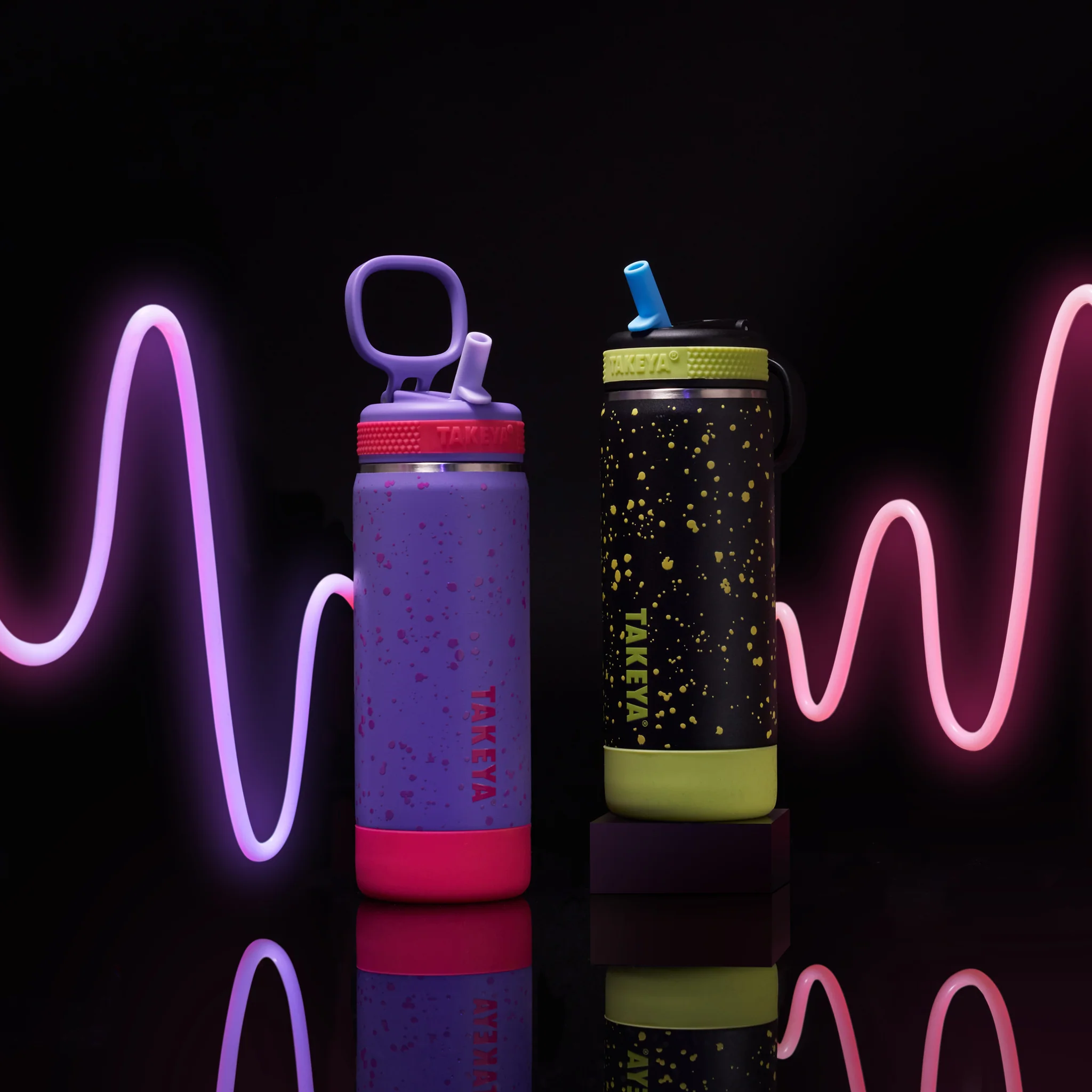 Glow In The Dark Sport Kids Water Bottle Confetti With Straw Lid - Image 18